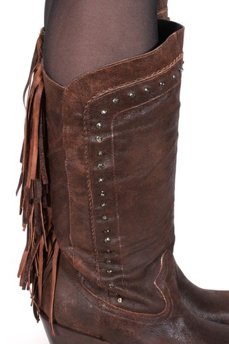Damenstiefel Cowboystiefel Retro Western Braun Fransen Catalan Style Leder 41 - Bild 3 von 6