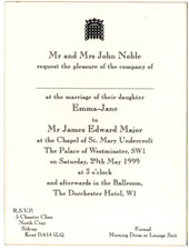 James Major & Game Show Host Emma Noble Wedding Invitation 1999 / Son of John