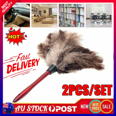 2PCS Anti Static Genuine Ostrich Feather Duster Wooden Handle Brush ...
