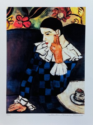 Pablo Picasso HARLEQUIN LEANING Estate Signed Numbered Giclee Art 16'' x 12''