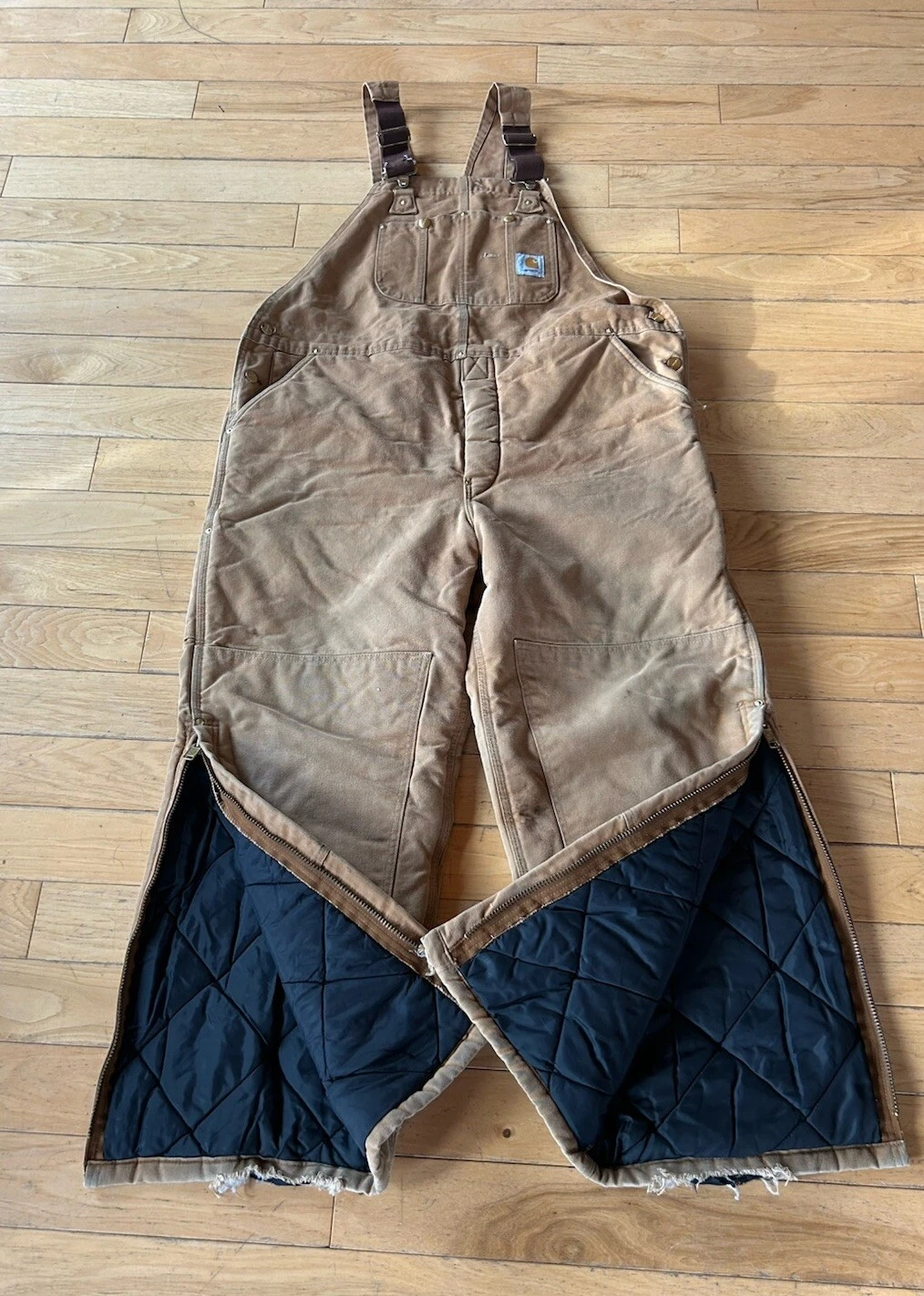 Vtg Carhartt Bib Overalls Mens 42x30 Brown Insulated Double Knee Duck Canvas R03