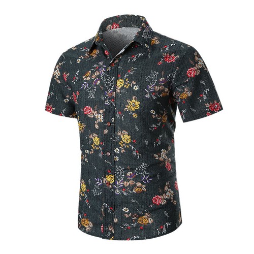 Mode Herren kurzärmelige Shirts hawaiianisches Strandhemd Sommer Freizeit Blume3533