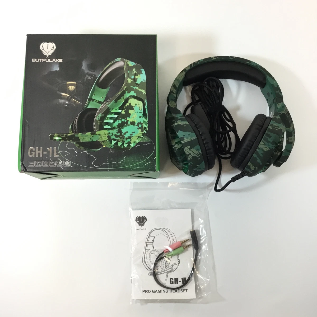 Butfulake GH 1L Green Camouflage 7.1 Sound Gaming Headset for