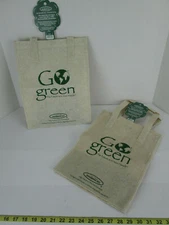 Lot of 2 New Go Green Jute Reusable Tote Bag 10" x 5" x 13" Bio-degradable Fiber