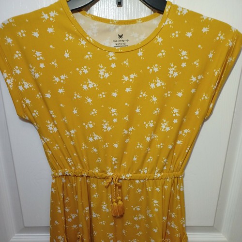 Girls One Step Up Mustard Floral Print Short-sleeve Dress W/Pockets Size Medium - Picture 2 of 12