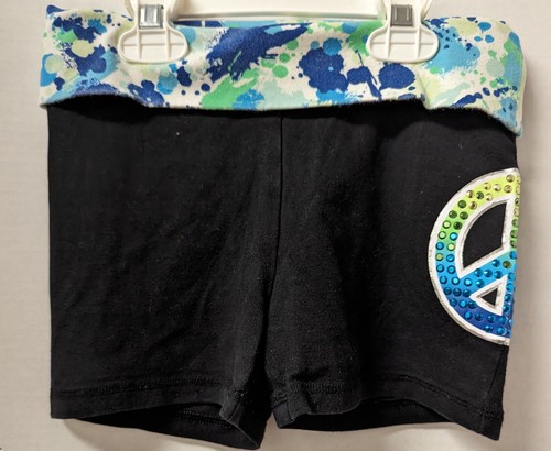 Justice Girl’s Size 10 Gymnast Gymnastics Sports Biker Shorts Peace Black - 第 1/4 張圖片