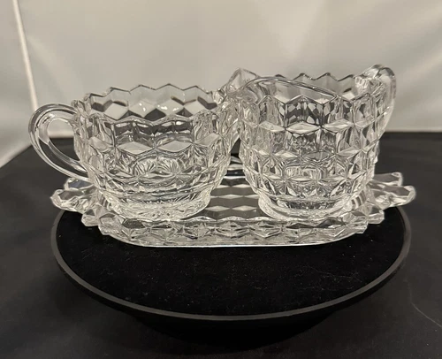 Fostoria American 3-Piece Creamer & Sugar Bowl Set with Tray-Free Shipping