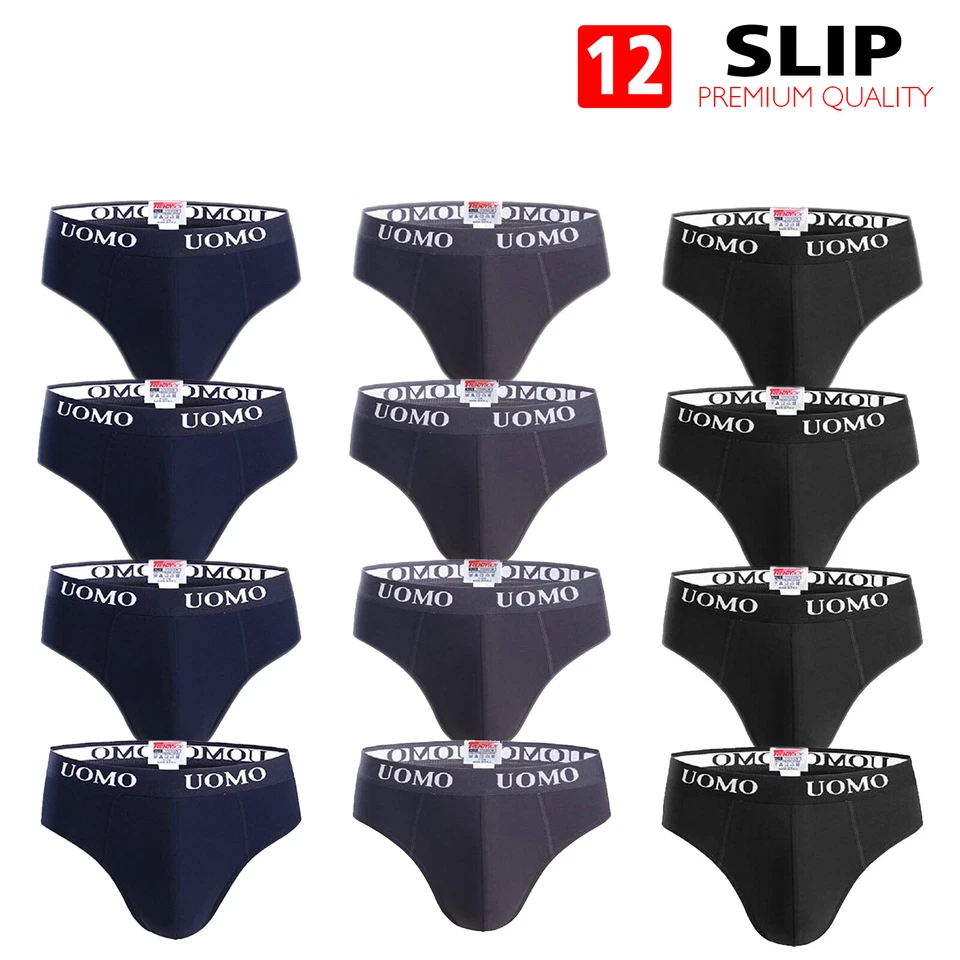 Set 12 Pezzi Slip Uomo Mutande Cotone Elasticizzato Intimo Nero Grigio Blu VEQUE - Immagine 3 di 4