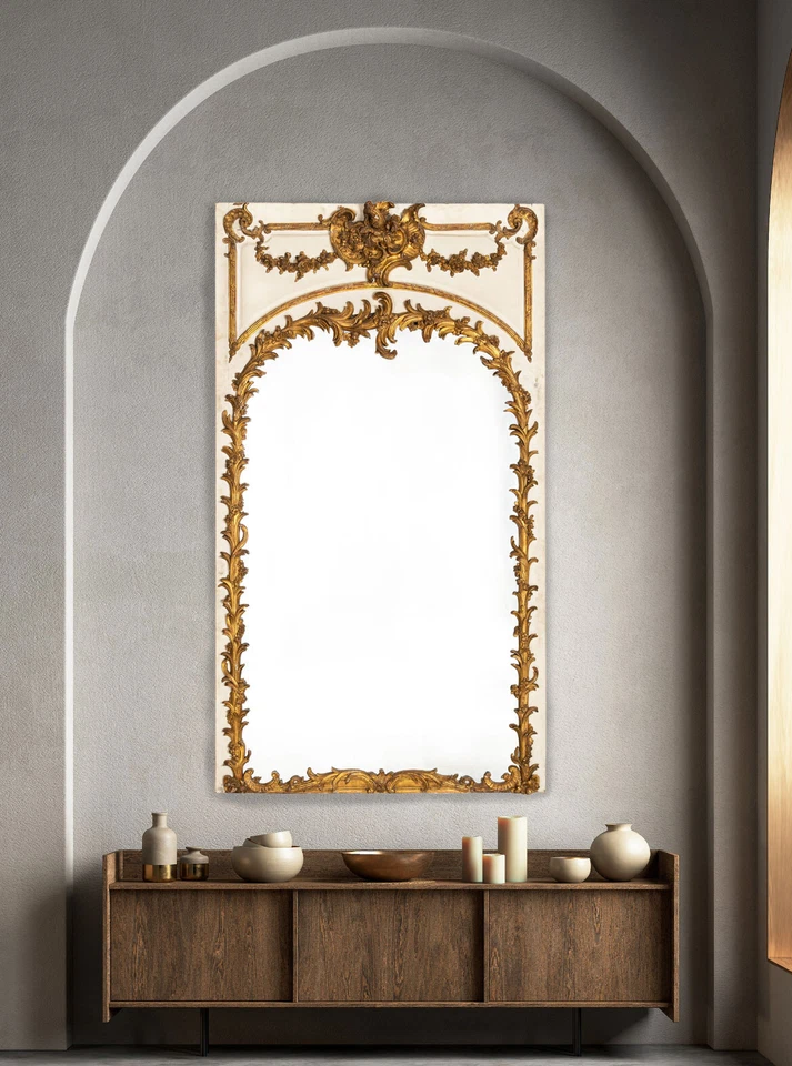 19th Century French Rococo Louis XV Carved Giltwood Trumeau Mirror, 80” H - Image 2 of 4