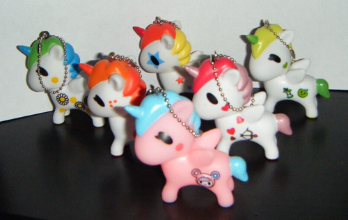 Lot of 6 TOKIDOKI STYLE UNICORN MINI ZIPPER PULLS Keychain Backpack Clip 2.5" - Picture 1 of 3