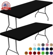 Spandex 6 Foot Rectangle Table Cloth 2 Pack, Elastic Fitted Tablecloths