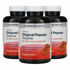 American Health Chewable Original Papaya Enzyme 600 Chewable Tabs (Pack of 3)