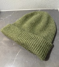 ZARA Women's Sz Medium Green Polyester Blend Ribbed Chunky Knit Foldover Beanie