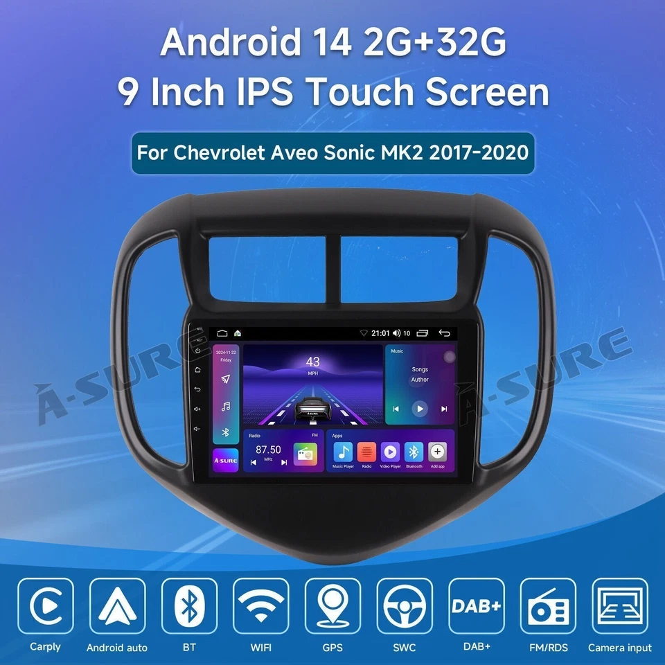 Apple Carplay Android 14 Car Stereo Radio GPS For Chevrolet Aveo Sonic 2017-2020 - Image 2 of 4