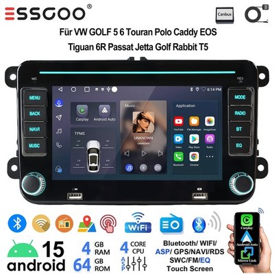 Autoradio Android 15 Für VW Golf 5 6 Plus Touran Caddy Jetta Navi Carplay BT SWC