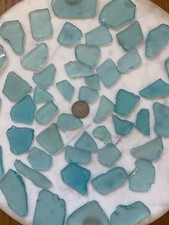 Blue Surf Tumbled Beach Glass Pieces Lot Mixed Shapes for Crafts Mosaics - 1 lb
