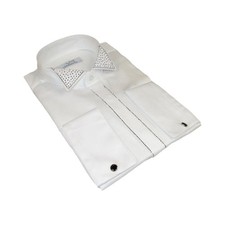 Men CEREMONIA Tuxedo Shirt Rhinestone 100 Cotton Turkey stn 133 White Wing tip