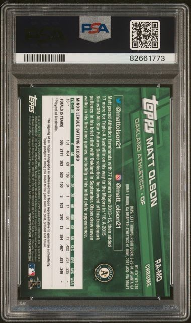 MATT OLSON 2017 Topps Chrome ROOKIE AUTOGRAPHS #RAMO PSA 10 GEM MT RC view 2