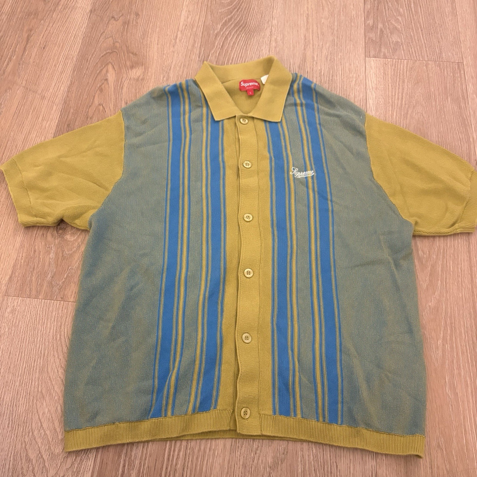 Authentic Supreme Stripe Button Down Polo Dusty L… - image 1