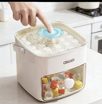 aswei Ice Cube Tray w/ Storage Container, Lid & Handle, White/Clear, 24-Cube
