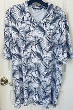 Travis Mathew Around the Bay White Blue Palm Print Golf Polo Shirt Mens Sz XXL