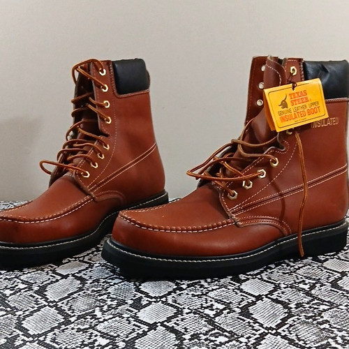 Texas Steer Brown Leather Work Boots Insulated Goodyear Welt Oil Res 10.5D