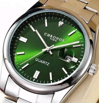 Elegante Chronos Herren Armbanduhr 41mm Grün Silber