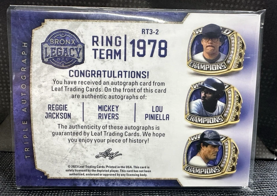 2023 LEAF A BRONX LEGACY RING TEAM 签名 REGGIE JACKSON RIVERS PINELLA 1/4 SSP — 第 2/2 张图片
