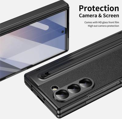 Samsung Galaxy Z Fold 7 Handyhülle Gehärtetes Glas Leder Cover mit Stift pencil