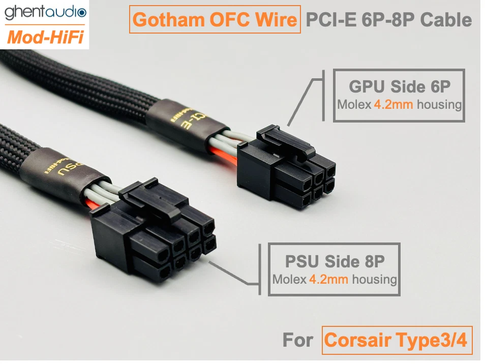 ⚡️HiFi Gotham OFC PCI-E GPU 6P Cable for Corsair Type3/4 AX HX RM RMi RMe RMx... - Image 4 of 4