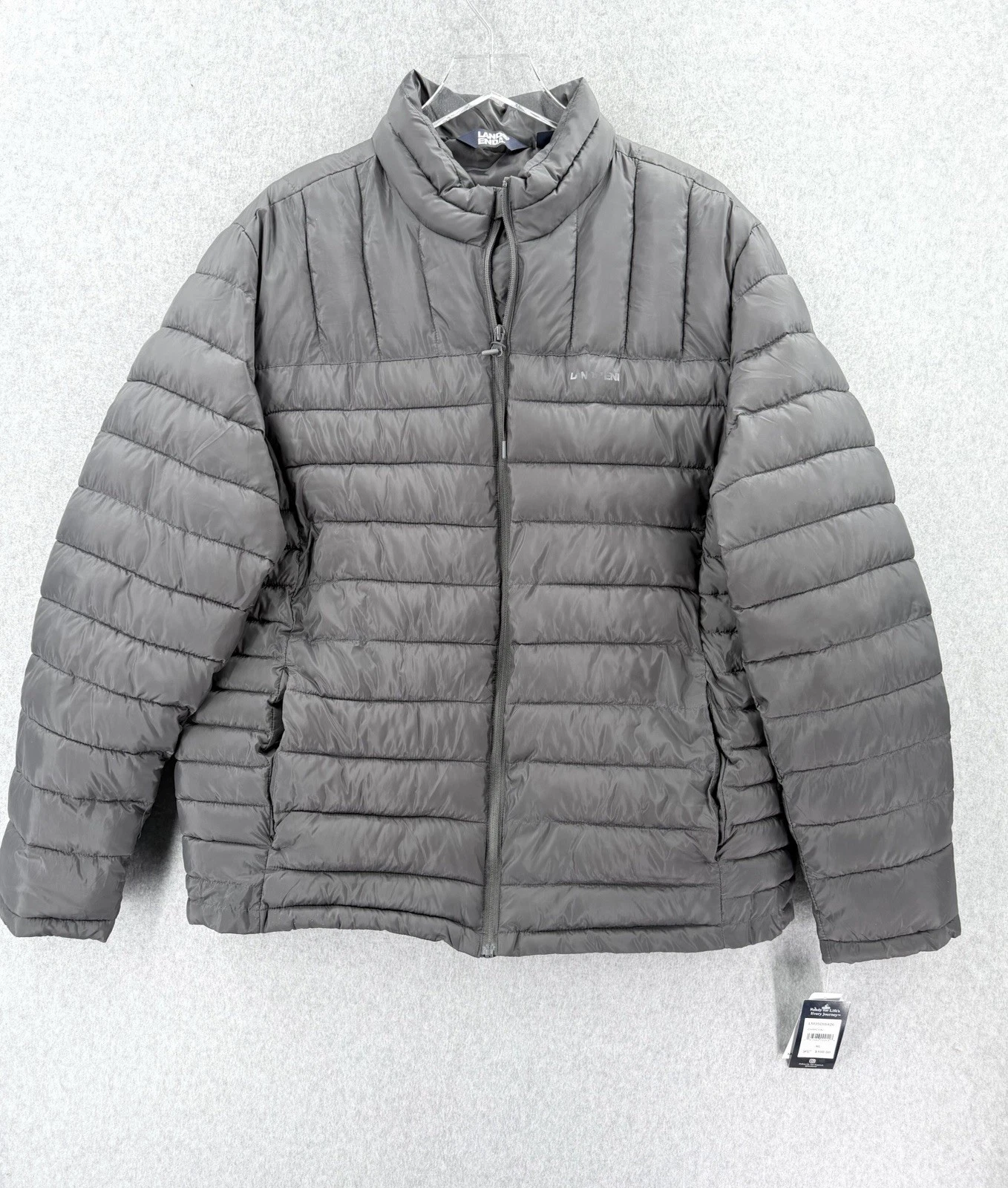 NWT Lands End Jacket Insulated & Filled Packable Puffer Full Zip Gray Men’s XL