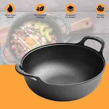 Cast Iron Wok with Handles Pre-seasoned Cast Iron Grilling Wok Use in the Oven