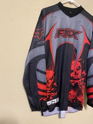 Fox Racing Mens SZ M Red HC Jersey Shirt Skull Motocross BMX Dirt