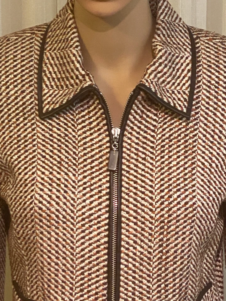 Blazer de mezcla de seda marrón y naranja de Tweed Doncaster con cierre frontal de cuero Talla 6 Foto 2 de 4