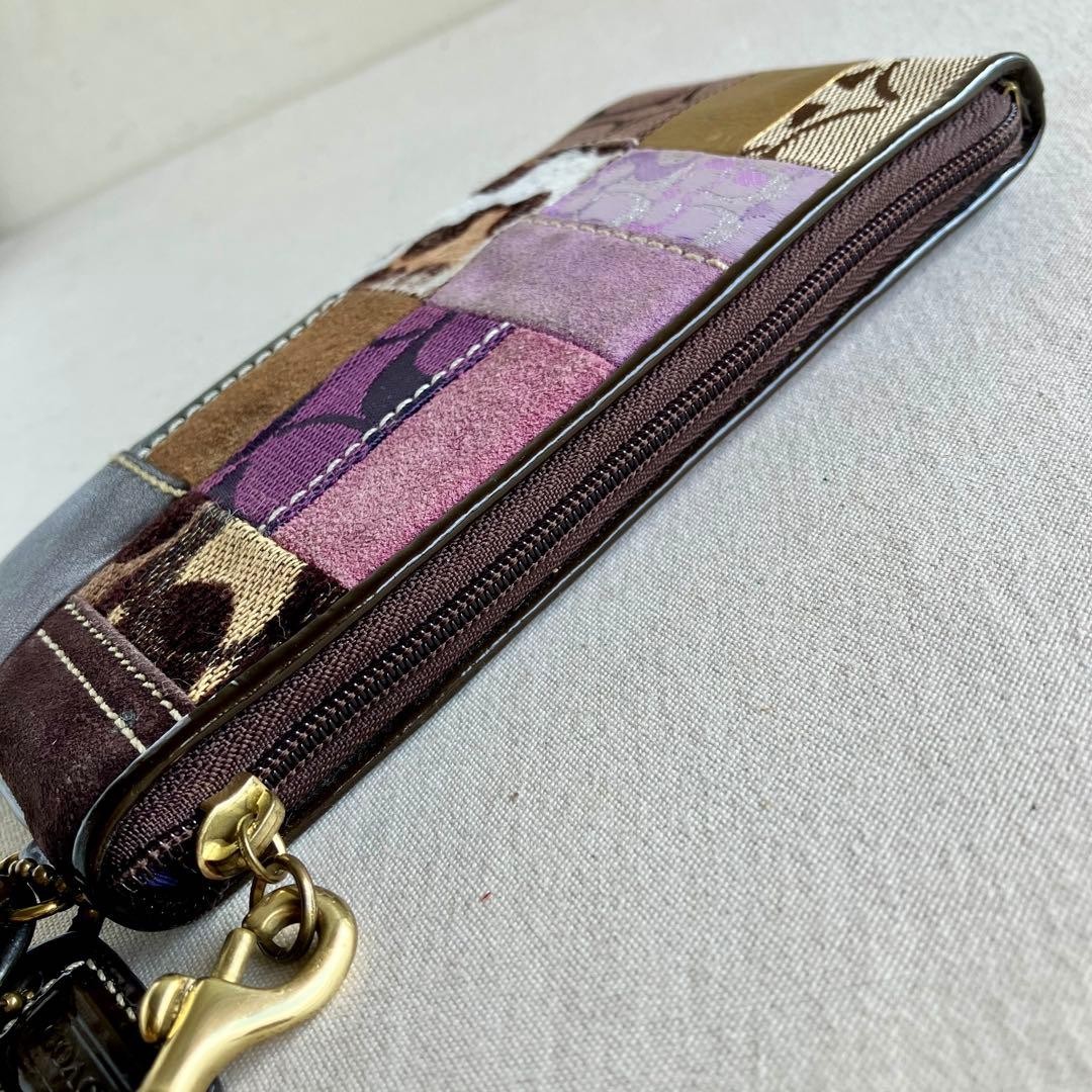 COACH Y2K Wristlet Suede Patchwork Canvas Leather… - image 14