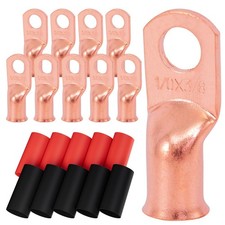 10pcs 1/0 Awg-3/8'' Copper Wire Lugs, Heavy Duty 0 Gauge Terminals  1/0 Gaug