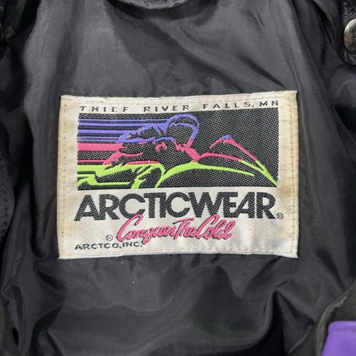 1990s Vintage Arctic Cat Team Arctic Racing Leather Jacket Heavy Duty Size Large - Picture 6 of 8