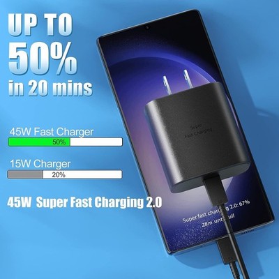 45W Wall Adapter Fast Power Charger 6FT Type-C Cord For Samsung Galaxy S23 S22 +