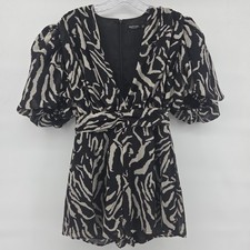 NASTY GAL Romper 4 Black Zebra Print Puff Sleeve Animal Print Chic Party Night