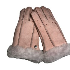 UGG 155 Women's Shearling Sheepskin Suede Gloves Pink Cloud size Medium New  