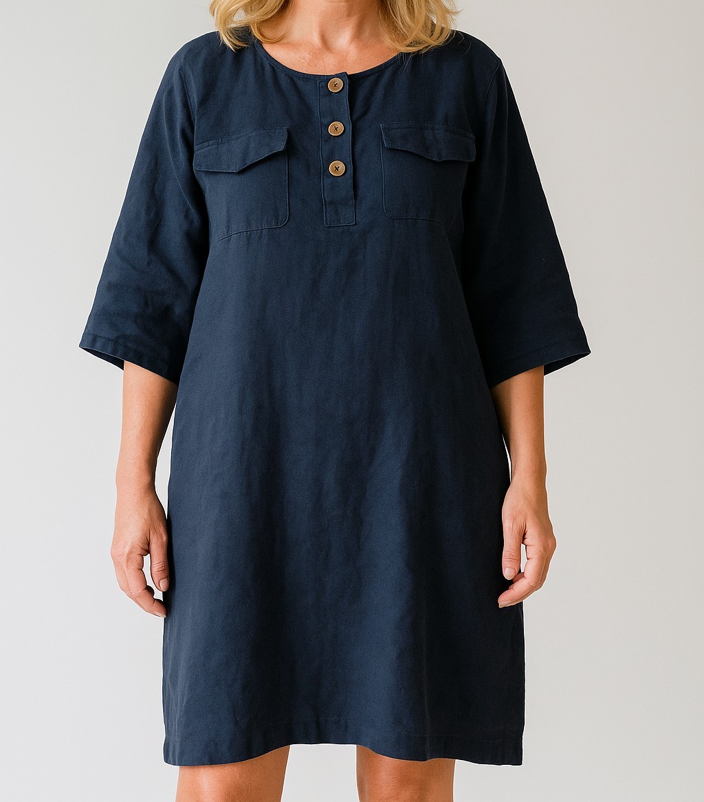 Gerard Darel Made In France Navy Blue Linen Tunic Shirt Dress Size 44 US 10