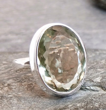 Large 925 Silver PRASIOLITE GREEN AMETHYST Ring Sz N,P-6.5,7.5 R919~Silverwave