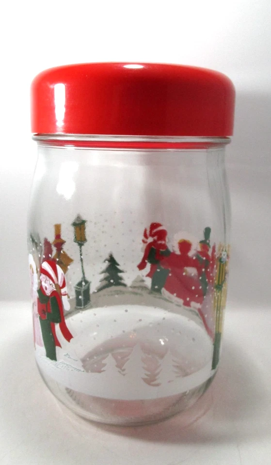 Tarro de cristal vintage años 70 villancicos con tapa de plástico rojo hecho en Francia 1 litro Foto 3 de 4