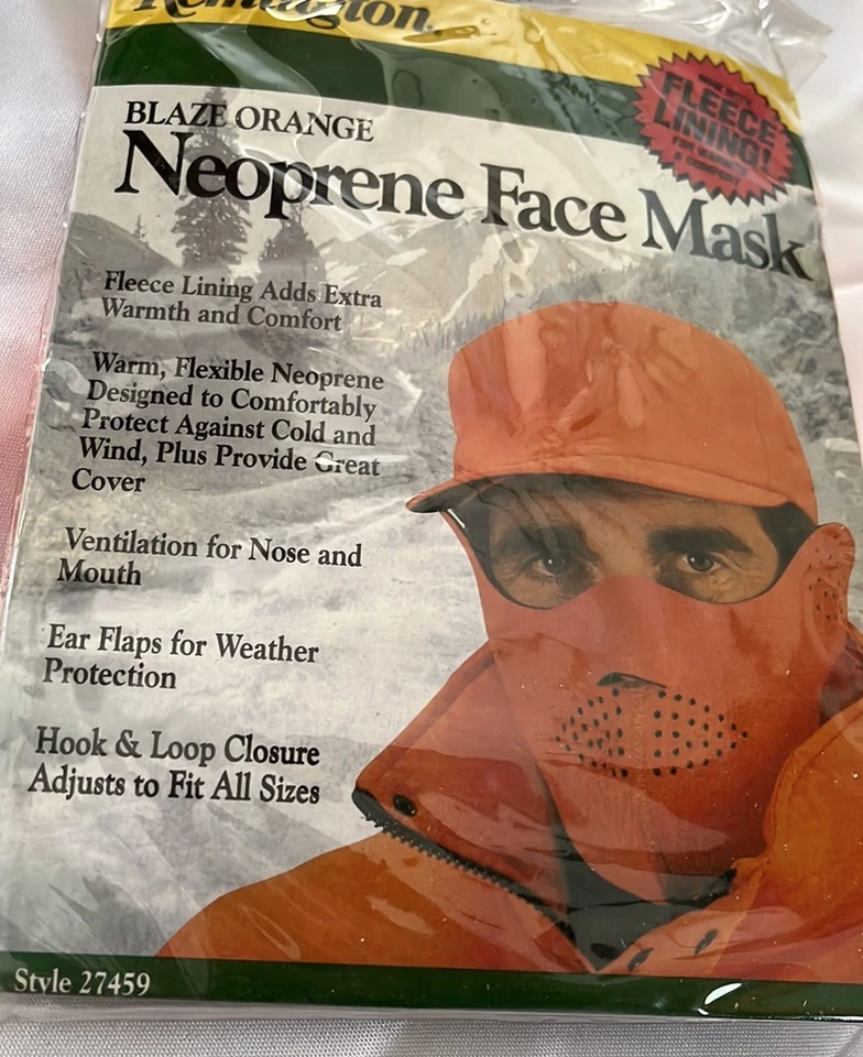 Vtg REMINGTON Blaze Orange Neoprene Face Mask W/Fleece Lining~90s NIP - Image 3 of 4