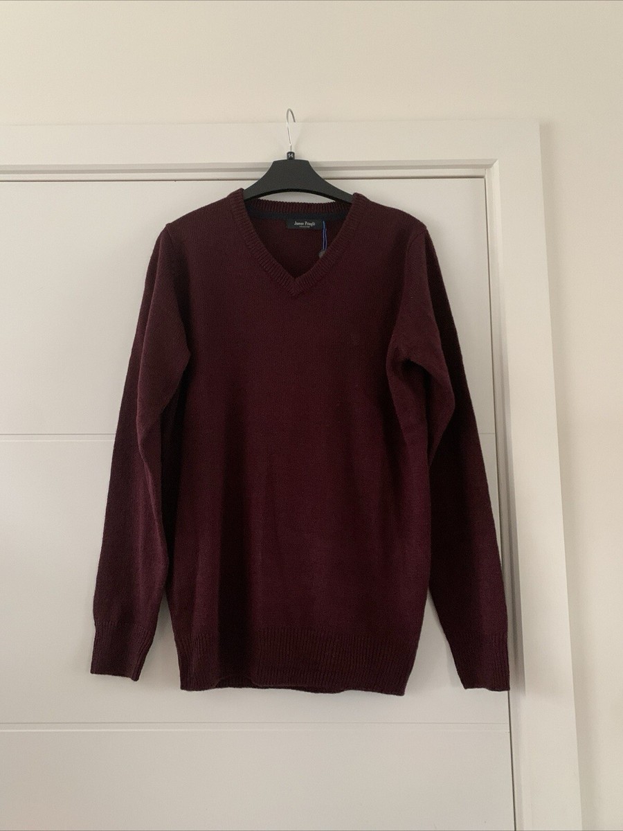 James Pringle Collection EWM Burgundy Acrylic Men’s Small V Neck  NWtags
