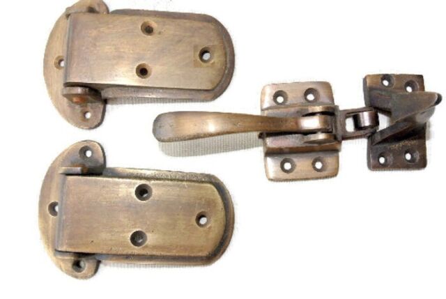 rare ICE BOX CATCH lever 2 hinges old style solid Brass leadlight heavy offsetB rare ICE BOX CATCH lever 2 hinges old style solid Brass leadlight heavy offsetB
