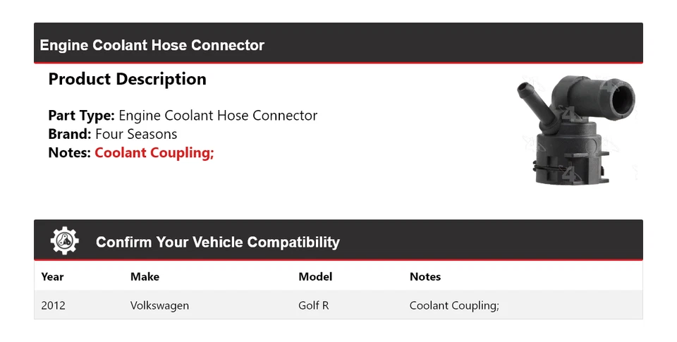 Conector de manguera de refrigerante de motor Volkswagen Golf R 2012 4 estaciones Foto 2 de 4