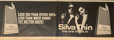 skinny brown cigarettes from the 70s 1970 Silva Thins 100s Cigarettes PRINT AD Silva Thin - The One That’s In  VTG 70s
