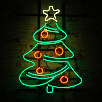 Christmas Tree Neon Sign 24x20 Lamp Real Glass Gift Show Beer Bar Wall