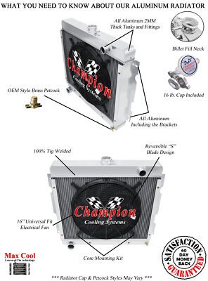 2 Row Supply Champion Radiator W/ 16'' Fan for 1970 71 1972 Dodge Dart Big Block
